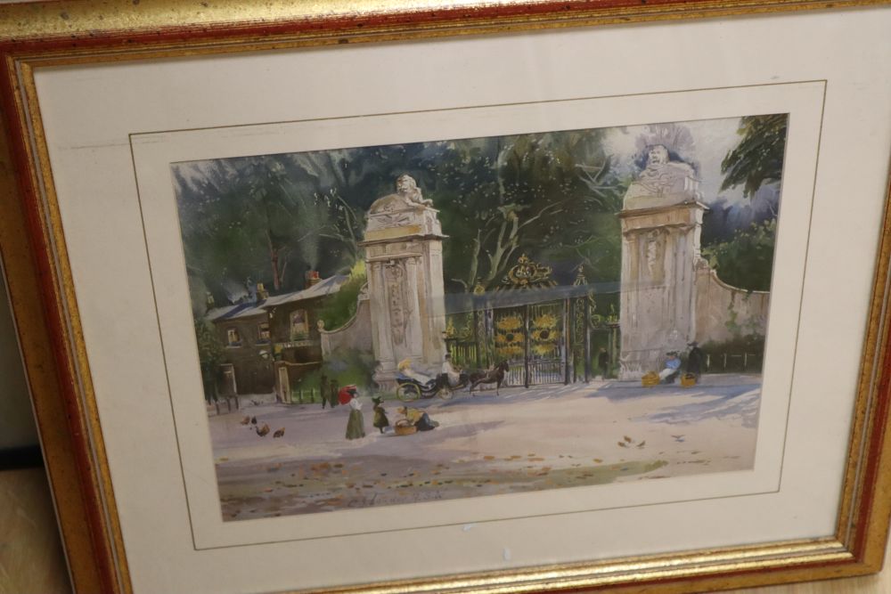 A group of assorted paintings and prints including a watercolour beach scene by Petley Jones
